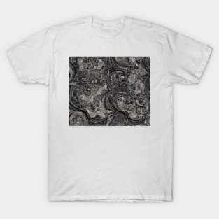 Abstract Dark Black and White Ornate Graphite Drawing T-Shirt